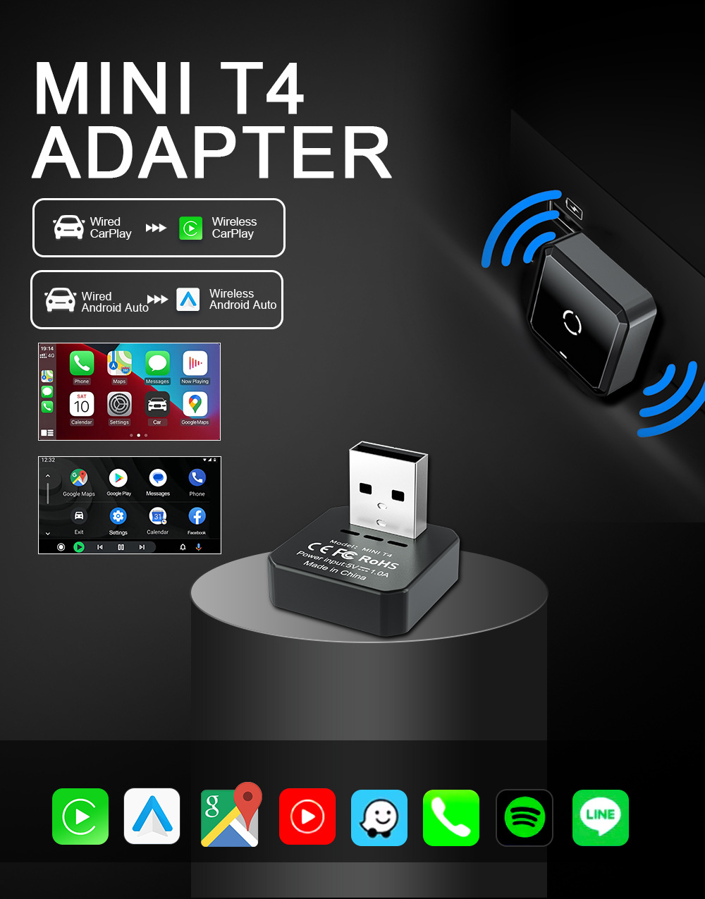 Cross-Border Best-Selling Wired-To-Wireless Carplay/Android Auto Adapter, New Model for Universal Car-Machine Connectivity