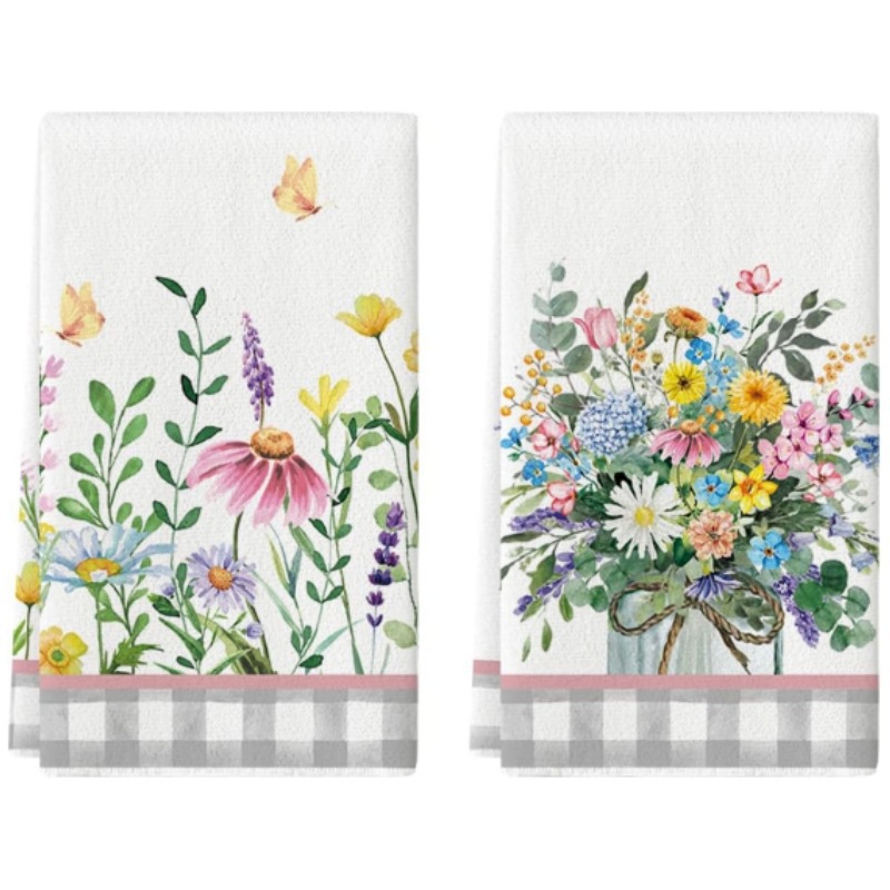 Cross-border Amazon Flower Series Kitchen Towel Oil Stain-removing Household Hand Towel Desktop Decorative Wipe Dishwashing Towel
