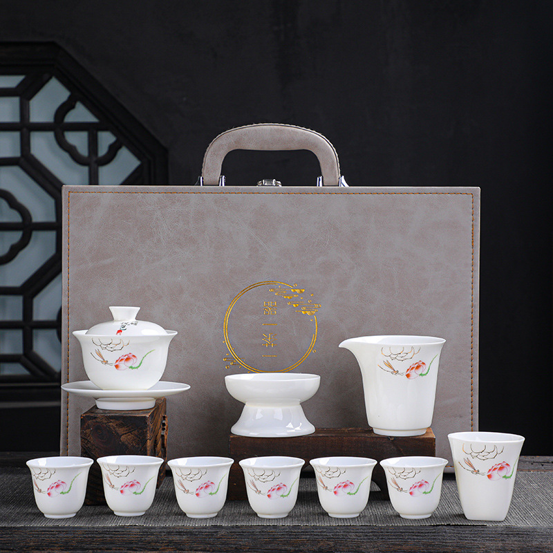 德化羊脂玉功夫茶具套裝禮盒裝家用辦公商務伴手禮品批發可印logo