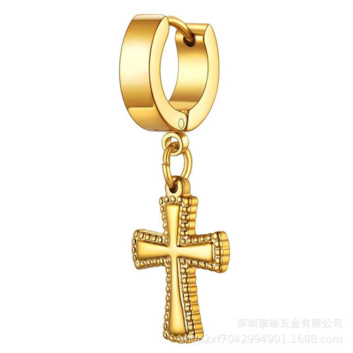 Factory direct sales cross-border new cross pendant earrings stainless steel three-color earrings Amazon AliExpress