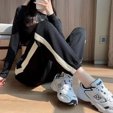 UNMUN2025秋冬新款韩版加绒加厚大码卫裤高腰束脚裤女休闲宽松显