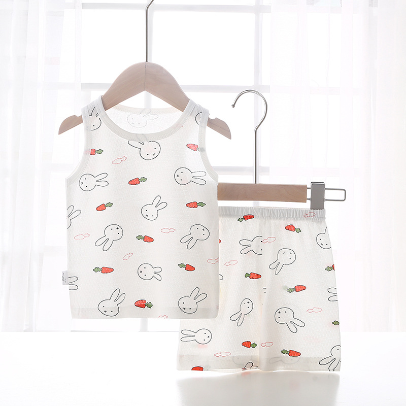 Bebé chaleco traje verano fino bebé algodón sin mangas homewear pantalones cortos niños y niñas pijamas desgaste del verano