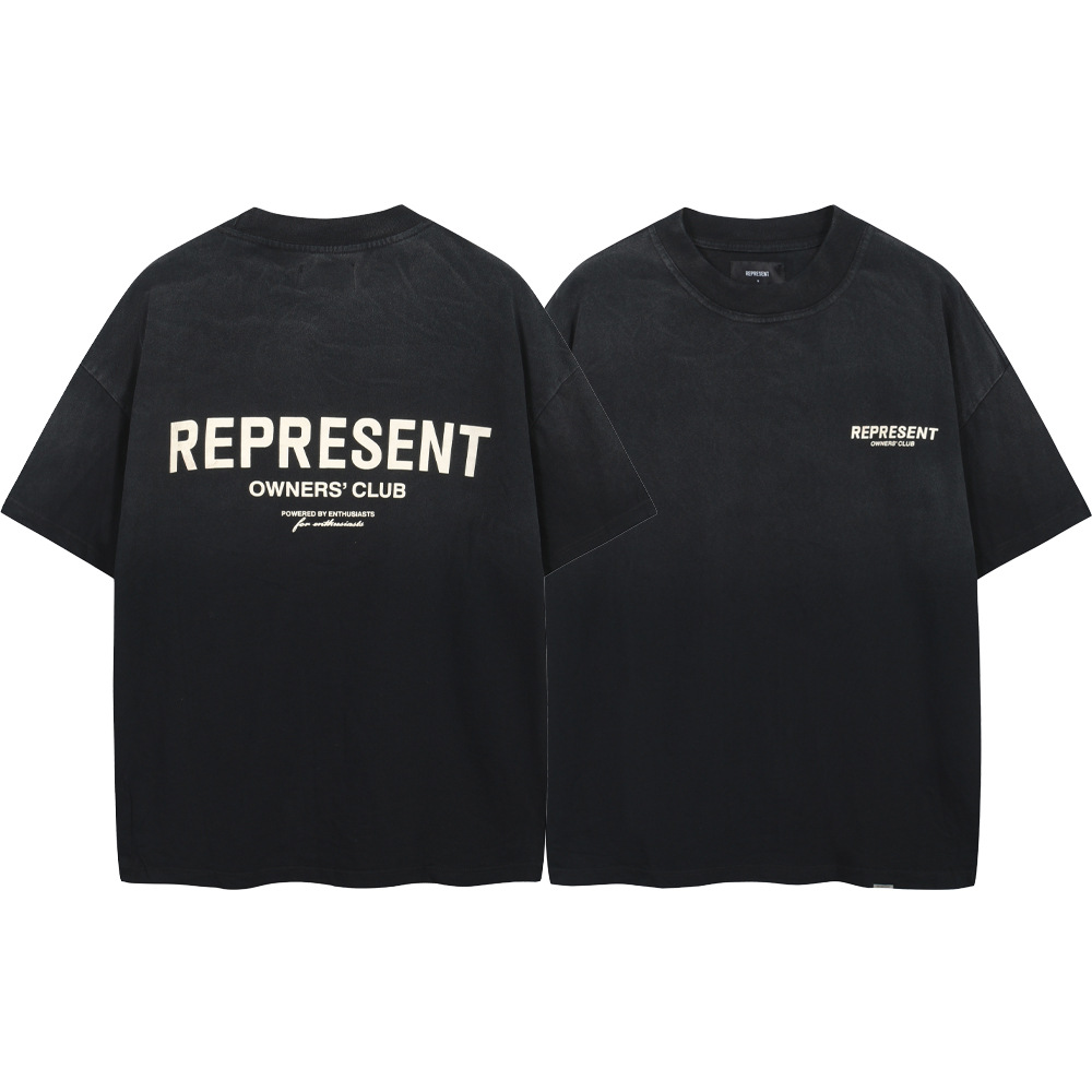 Marca de moda americana REPRESENT impresión de logotipo de letras clásicas para hacer viejas camisetas de manga corta de pareja retro sueltas