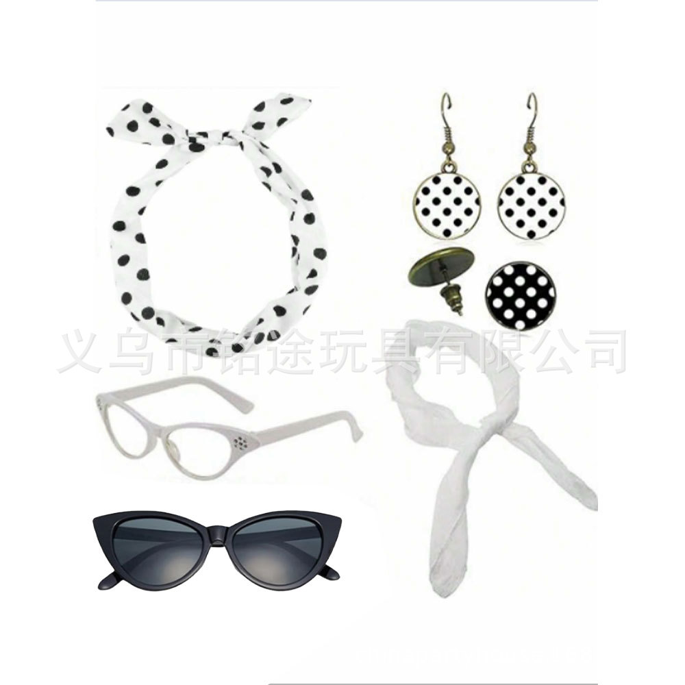 Cosplay de fiesta de la era europea y americana, ropa retro de la década de 1950, aretes de lunares, aretes, diadema, accesorios