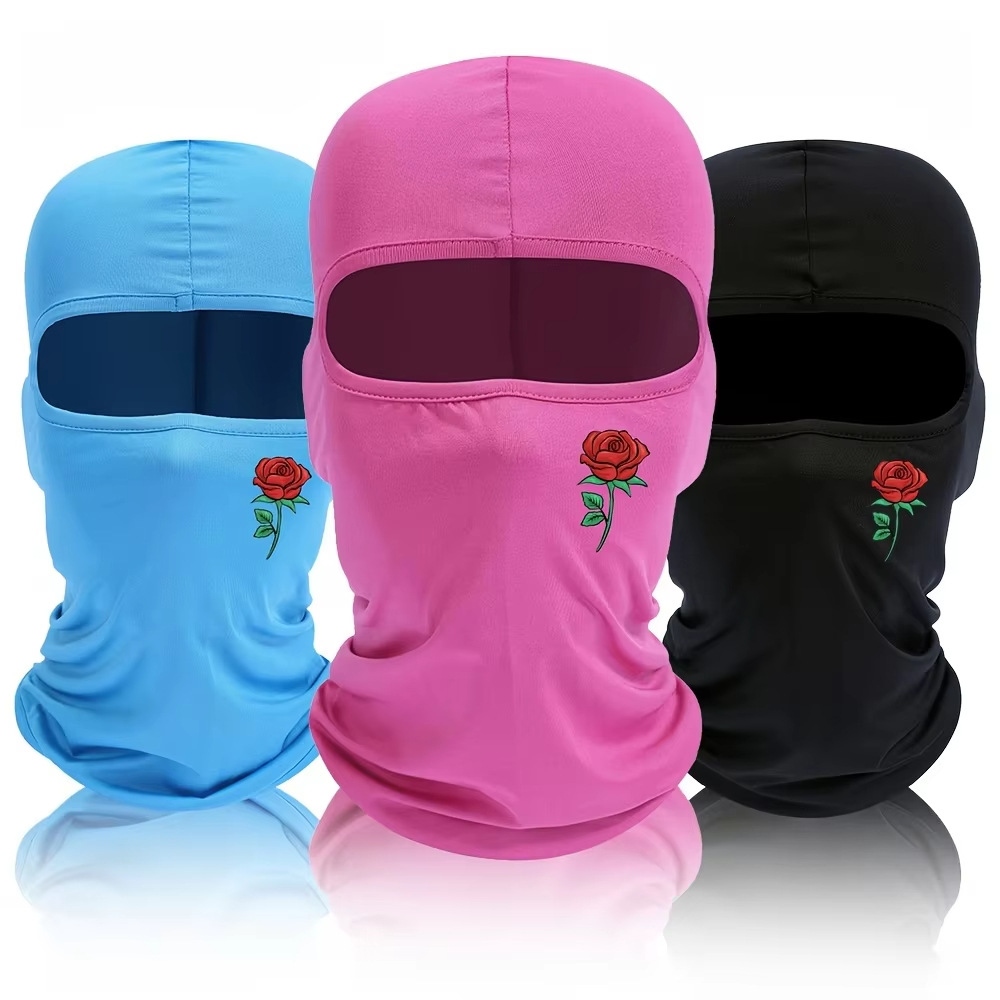 Rose Patterned Balaclava Hat, Windproof and Sunproof Ski Mask for Outdoor Cycling and Travel