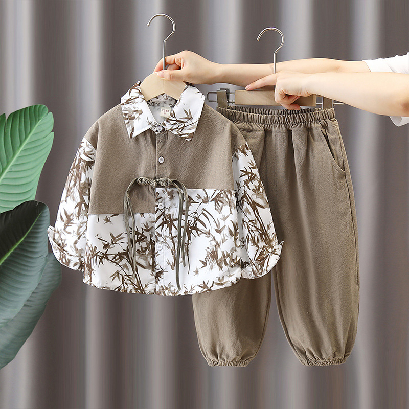 5874 Traje chino nuevo para niños 2024 Camisa de bebé Hanfu de manga larga para niños de primavera y otoño de nuevo estilo Traje de dos piezas