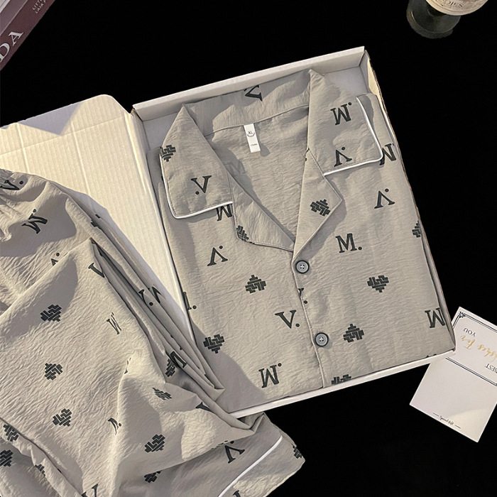 Pijama de hombre primavera y otoño delgada nube de algodón de manga larga pantalones largos para niños verano día ropa de casa 2024 nuevo conjunto