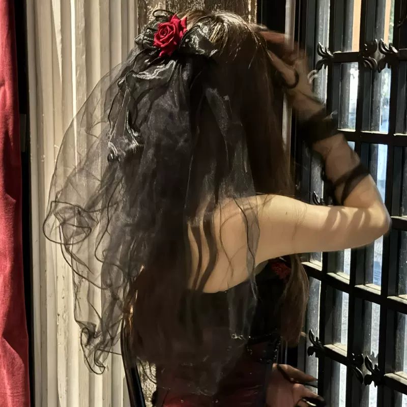 万圣节鬼新娘黑头纱蝴蝶结发光暗黑带灯头饰派对新款高级感头箍女