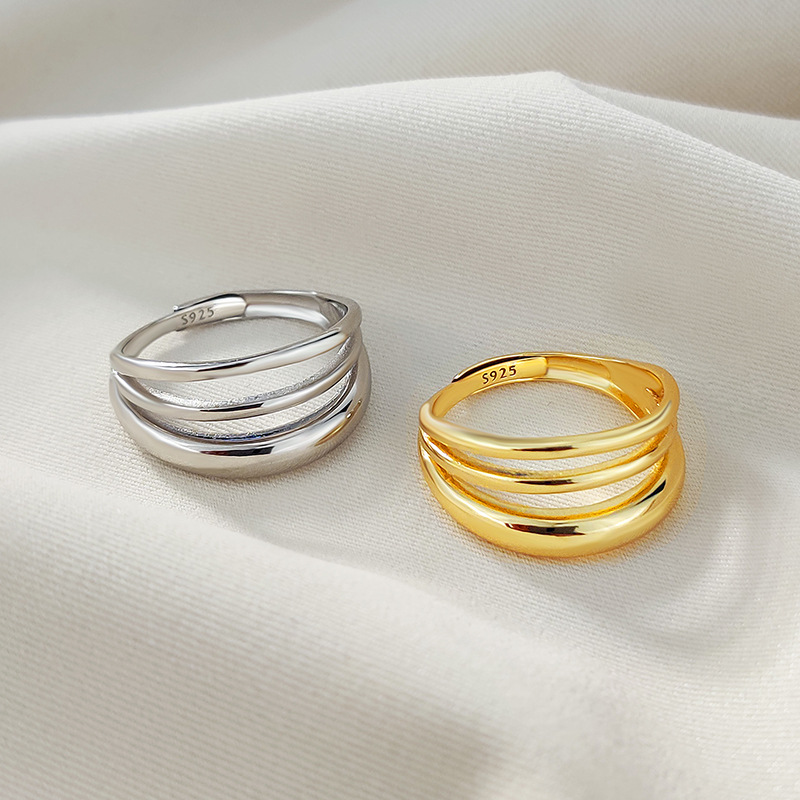 肖氏恒一多层设计感光面戒指 跨境冷淡风小众多层不规则925银戒指|ru