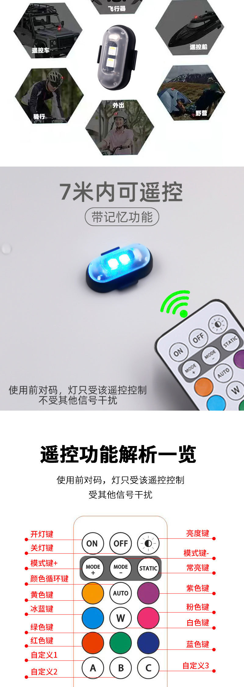 Wireless Remote Control Aircraft Lights, Multi-Mode Colorful Led Strobe Lights, Motorcycle Charging Led Warning Lights, Exclusively for Cross-Border Sales