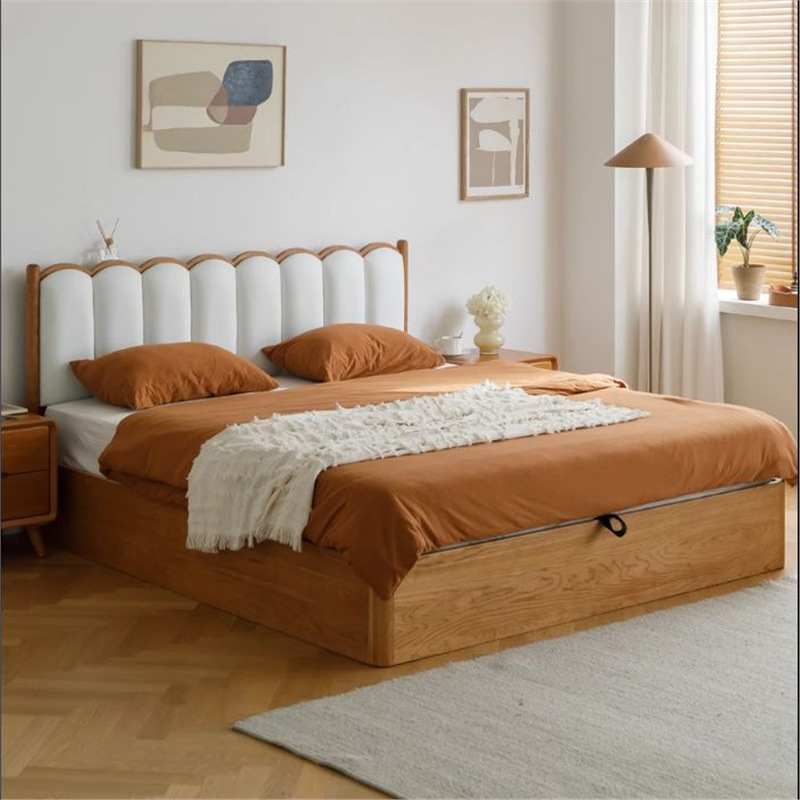 North American Cherry Wood Backrest All Solid Wood Soft-Packed Bed Modern Simple Double Bed Master Bedroom Bed High Box Bed Soft-Packed North American Cherry Wood Backrest All Solid Wood Soft-Packed Bed Modern Simple Double Bed Master Bedroom Bed High Box Bed Soft-Packed