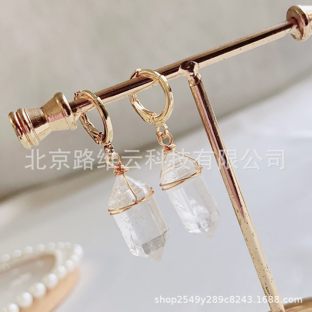 Pendientes de cristal natural de estilo explosivo transfronterizo, bala de doble punta, pequeña columna hexagonal, aretes de amatista de ágata roja, mujer