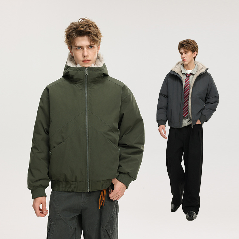 Short Cotton Coat for Men, Winter Hooded Jacket with Fur Collar, Trendy Brand, Loose Fit, Thickened Cotton Padded Jacket, Warm Outdoor Coat Short Cotton Coat for Men, Winter Hooded Jacket with Fur Collar, Trendy Brand, Loose Fit, Thickened Cotton Padded Jacket, Warm Outdoor Coat