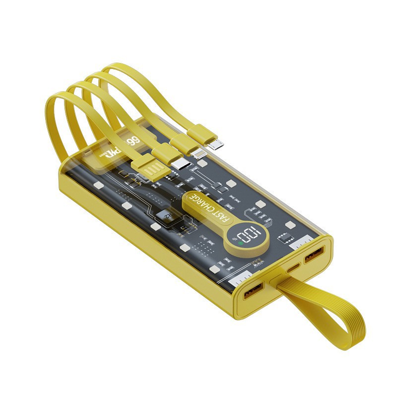 Explosiva de comercio electrónico transparente punk amarillo mech viento banco de energía 66w carga rápida bidireccional 20000 mAh banco de energía