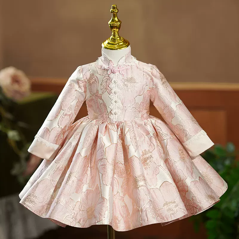 儿童礼服公主裙冬季长袖钢琴主持人礼服女童演出服周岁女宝宝礼服