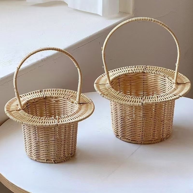 手工藤编手提花篮篮子新款园艺插花鸡蛋水果花艺鲜花编织礼帽提篮