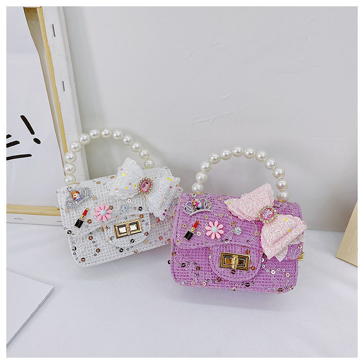 Girl'S Cloth Flower Bow Knot Cute Sequins Pearls Square Lock Clasp Crossbody Bag display picture 50
