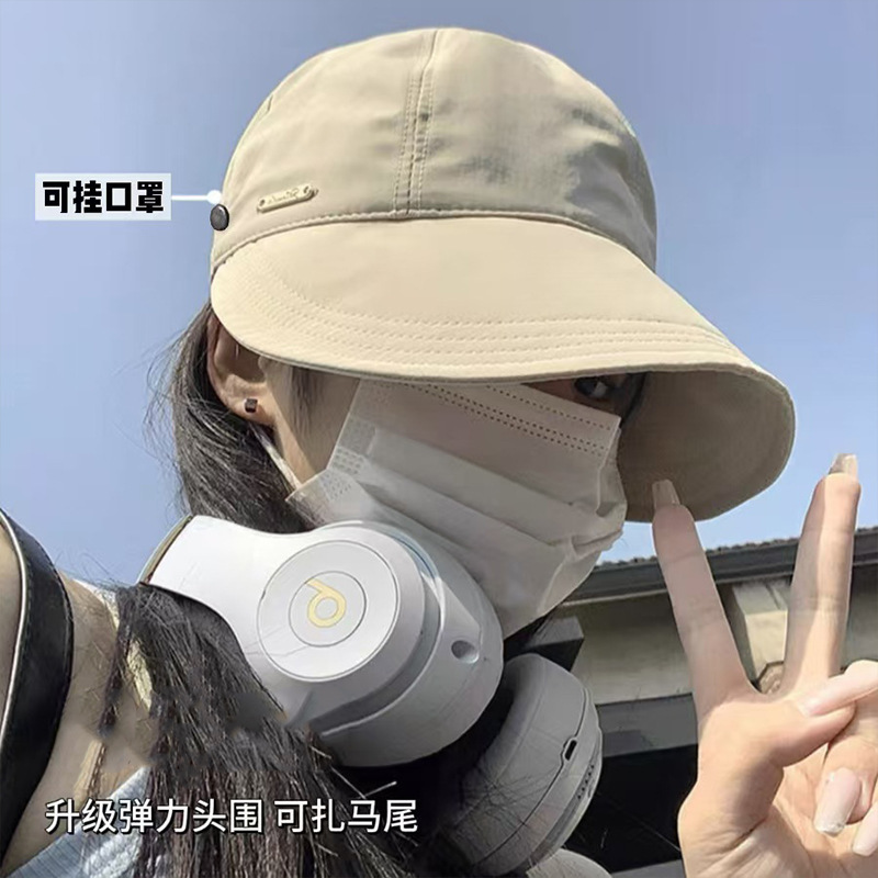 Wide-Brimmed Baseball Cap with Metal Logo, Quick-Dry Sun Protection Hat for Women, Large Head Circumference, Face-Covering Fisherman's Hat, Uv Protection Sun Hat