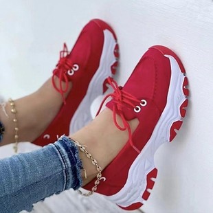 2023 Spring and Autumn new round toe thick bottom low-top lace-up flat casual sneaker cross-border foreign trade plus size single-layer shoes for women