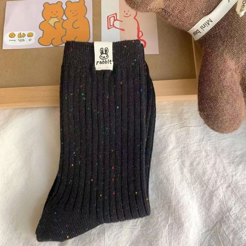 暖秋棕色系袜子女韩版中筒点子纱云朵兔兔学院风ins可爱百搭卡通|undefined