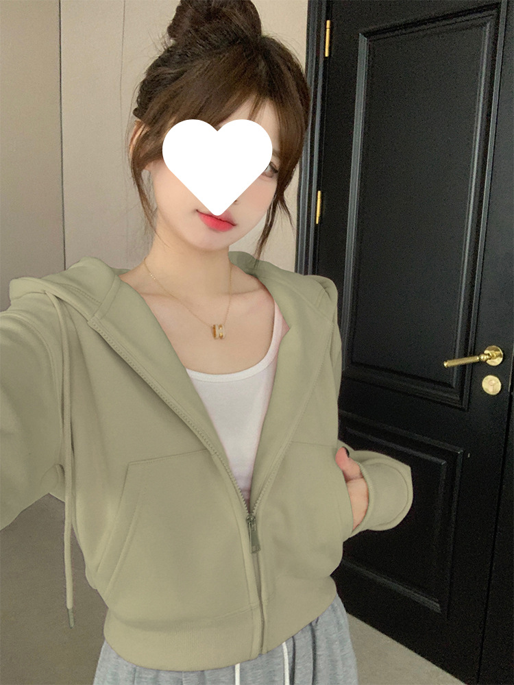 初秋连帽短款卫衣外套女春秋季2025新款厚拉链上衣小个子内搭