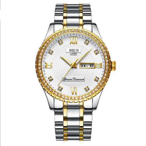 Diamond-encrusted Swiss brand fully automatic movement watch luminous calendar watch men's Korean version couple non-mechanical women's waterproof