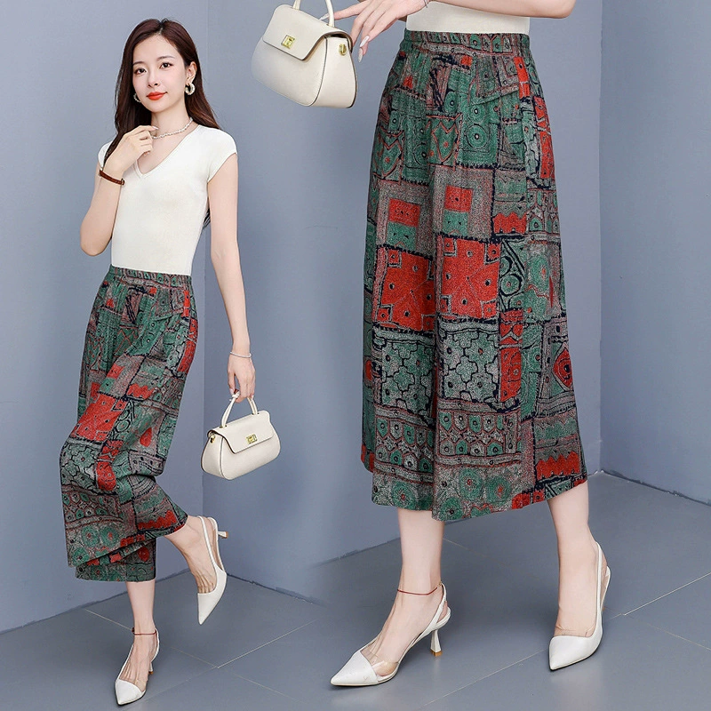 2025 новый летний широкий брюки для детей свободный размер плюс размер брюки укороченные брюки юбка