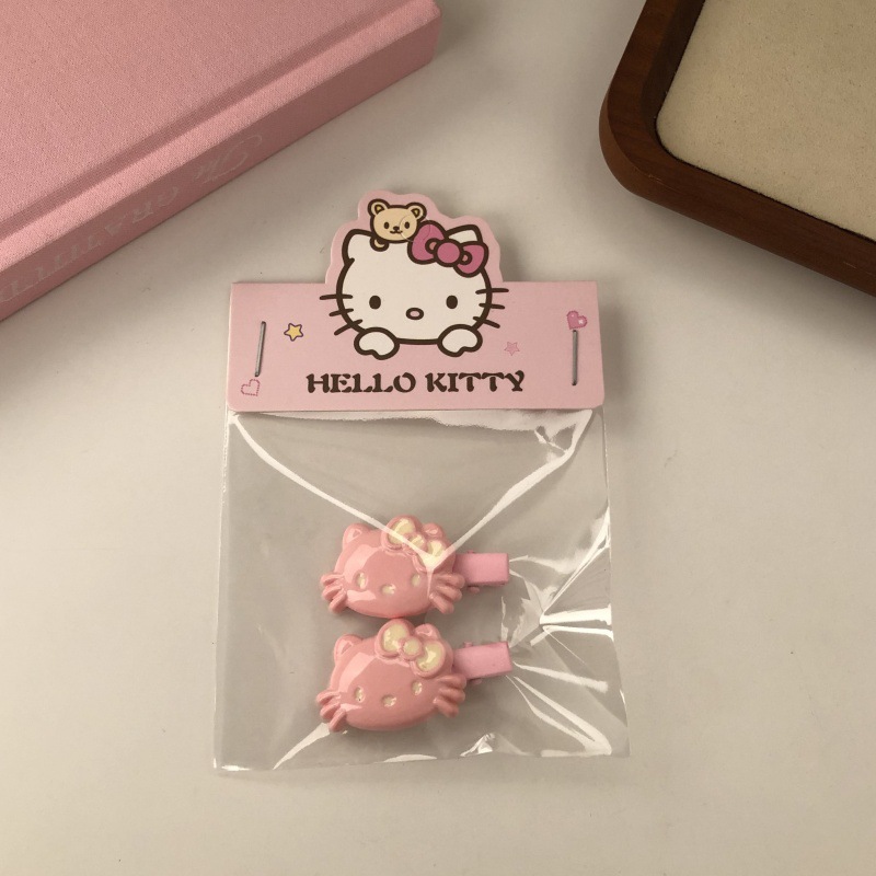 Cute rosa gatito conjunto de adornos de cabello dulce niña dibujos animados cuerda de cabello clip de boca de pato clip de cabello frisa clip
