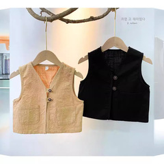 Japanese Retro Linen and Cotton Cardigan 2024 Spring New Gender-Unisex Children's Small Vest Trendy Mysterious Literary Children's Vest