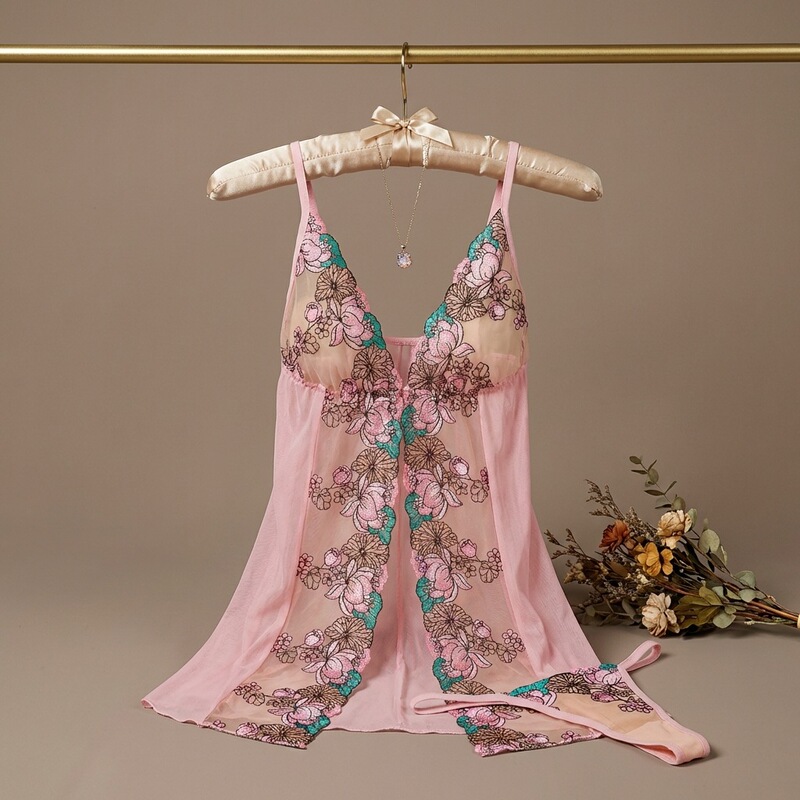 2026 Spring/Summer New Cross-Border Trade European and American Heavy Embroidery Floral Lace Sexy Lingerie Camisole Nightgown Factory