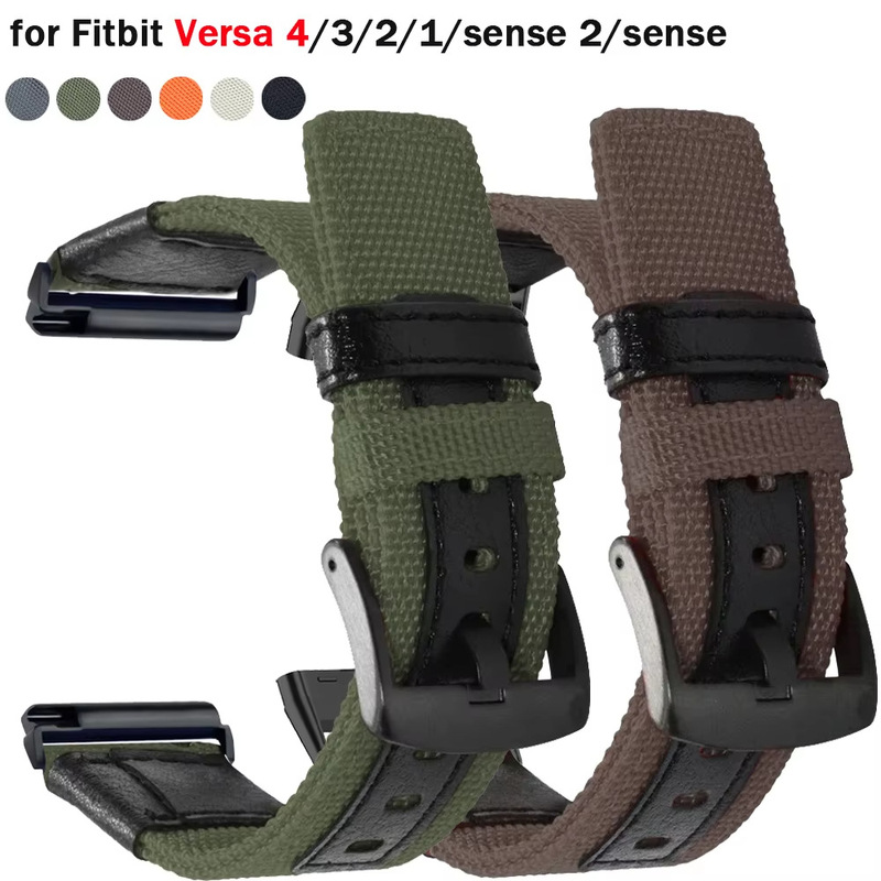 For Fitbit Versa 4/3 Sense2/1 Nylon Strap Metal Headgrain Nylon Woven Strap