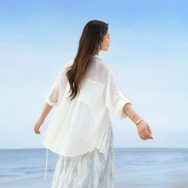 [Dusk] Легкая прозрачная рубашка из лиоцелла в ленивом стиле, тонкая и яркая женская рубашка больших размеров, летний новый стиль
