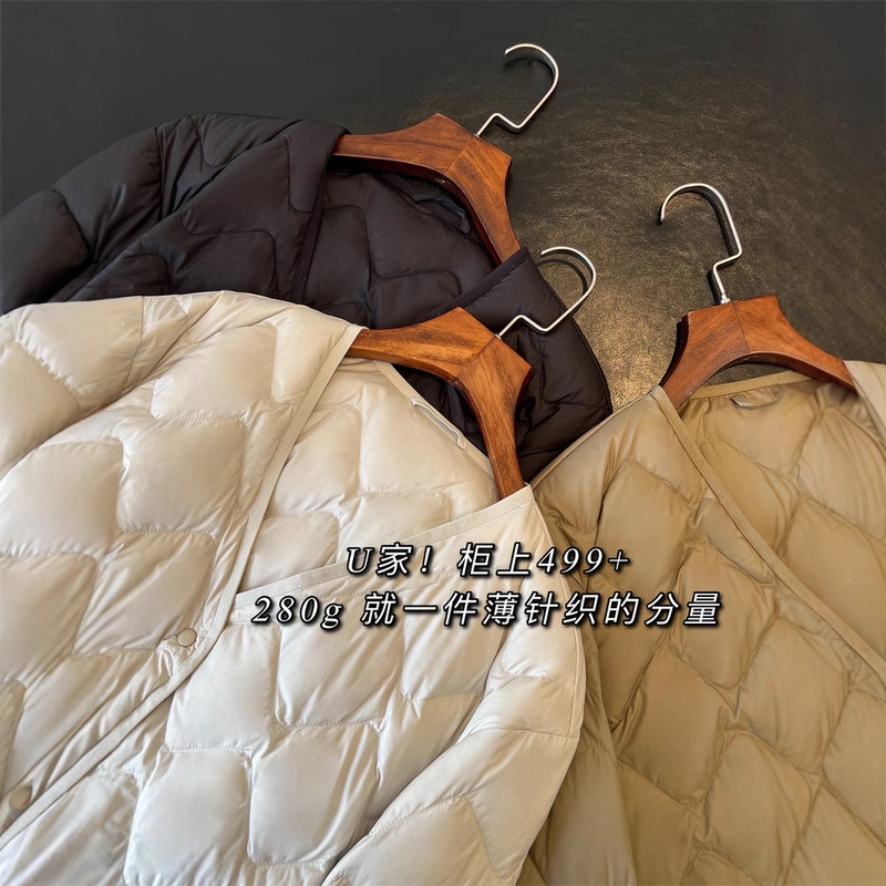 Lightweight Zero Pressure 90 White Duck Down V-Neck with Base Rhombic Liner Down Jacket Lightweight Women's Jacket for Winter