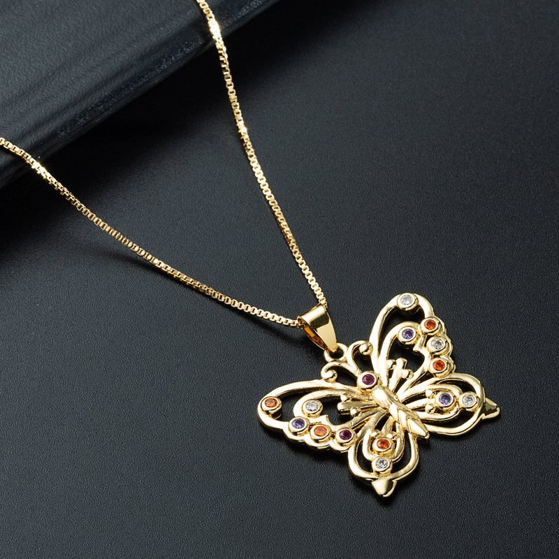 Nihaojewelry wholesale jewelry simple zircon butterfly pendant copper plated 18K gold necklacepicture4