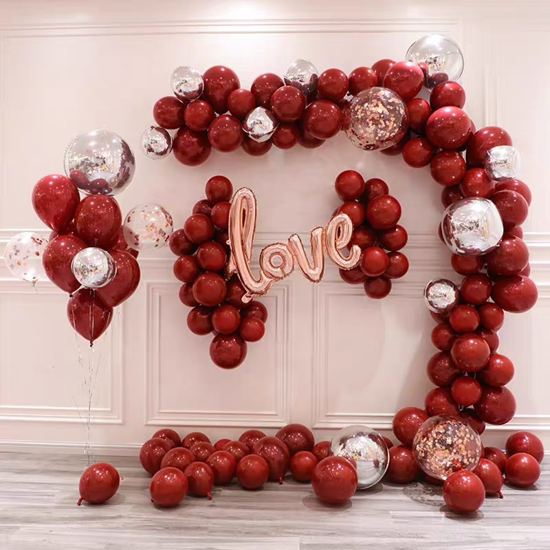 Boda dormitorio escena decoración suministros festivo de doble capa Globo Rojo granada boda habitación diseño Boda boda globo de la boda