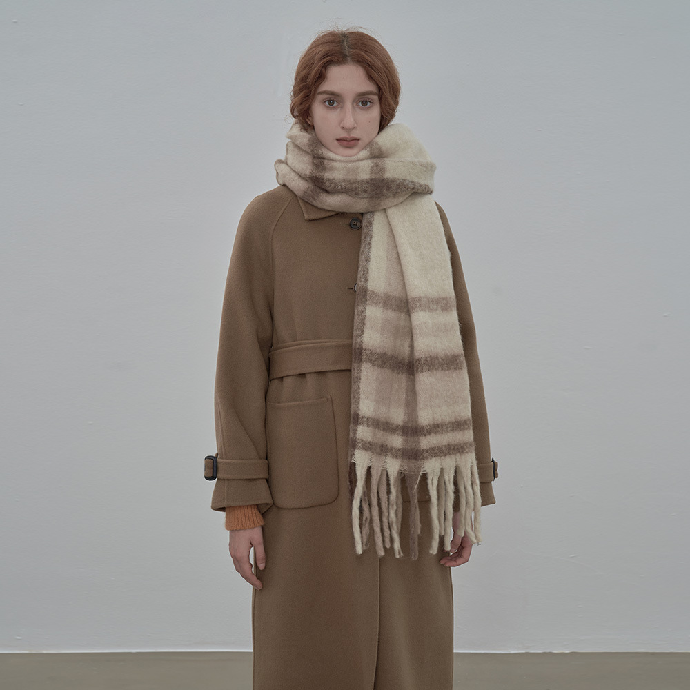 Retro fauler Wind warme Farbe klassischer karierter Kaschmir-Imitat-Schal Damen Winter weich warm plus Latzschal_voghion.com