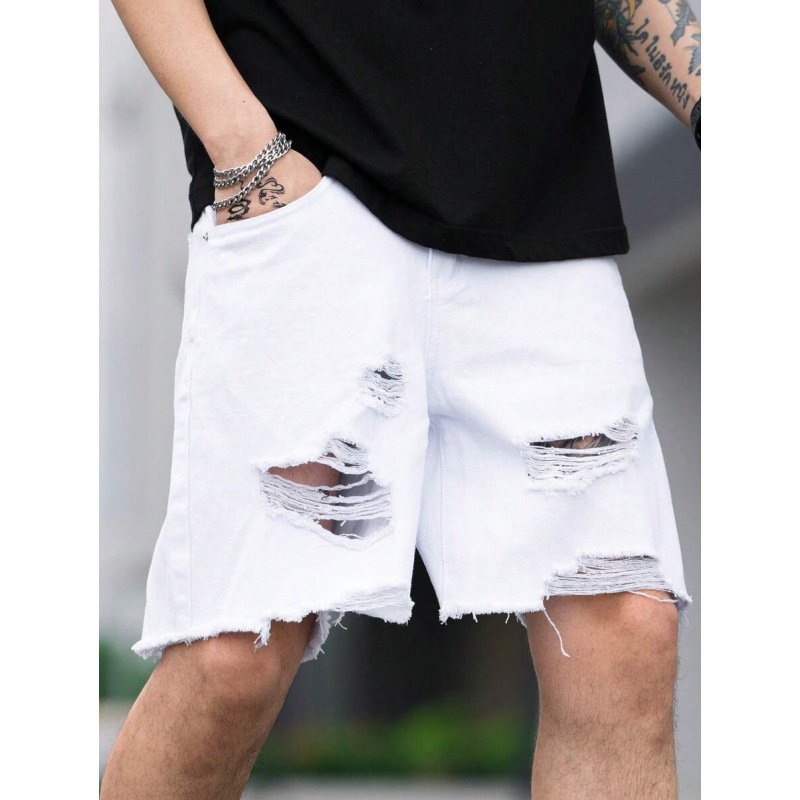K 65816 Ripped Loose Denim Capris Ripped Loose Denim Capris Cross-Border