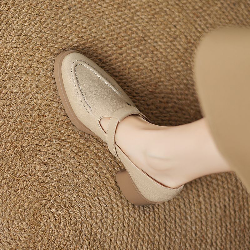 Zapatos de cuero suave de tacones gruesos Lefour para mujeres 2026 primavera y otoño nuevos zapatos de boca profunda con falda de estilo británico zapatos de cuero para mujeres