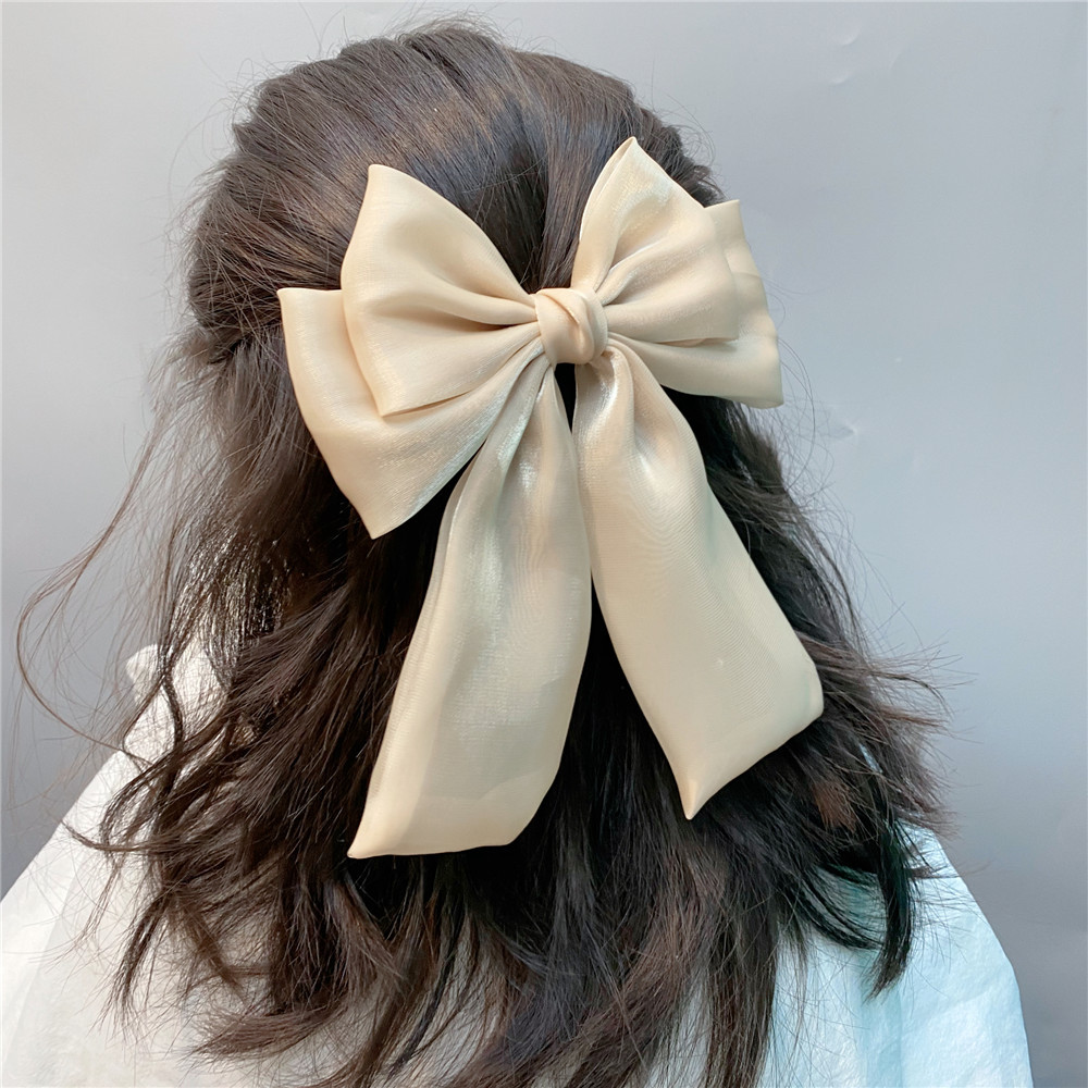 20g Weight Headwear Classification Wedding, Travel Occasion Plaid, Bow Knot Pattern Women'S Gender Sky Blue, Grey, Pink, Red, Yellow Color Fashion Long Streamer Mermaid Three-tier Big Bow Hairpin 2