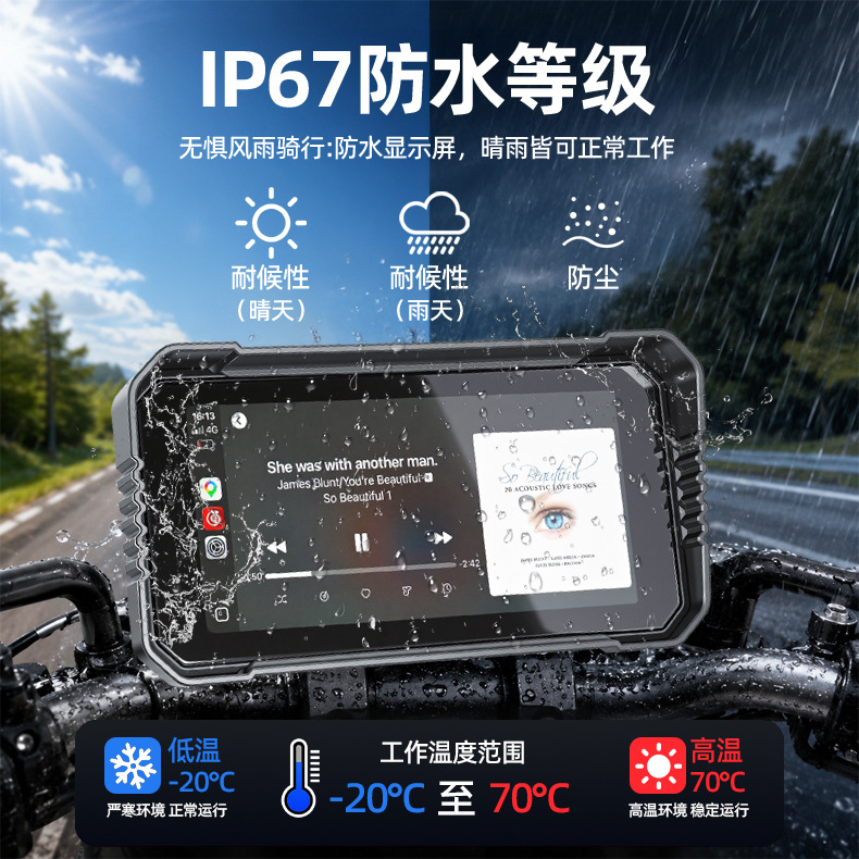 6inch Motorcycle GPS Navigation Screen Wireless CarPlay Android Auto Smart Dash Cam