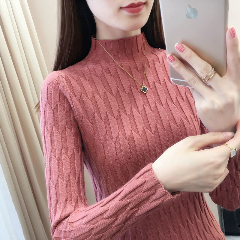 網紅打底衫半高領毛衣女秋冬修身內搭洋氣針織衫百搭套頭長袖