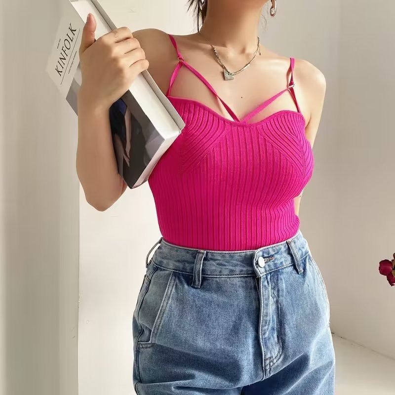 Knitted elastic solid color slim camisole NSXDX135899