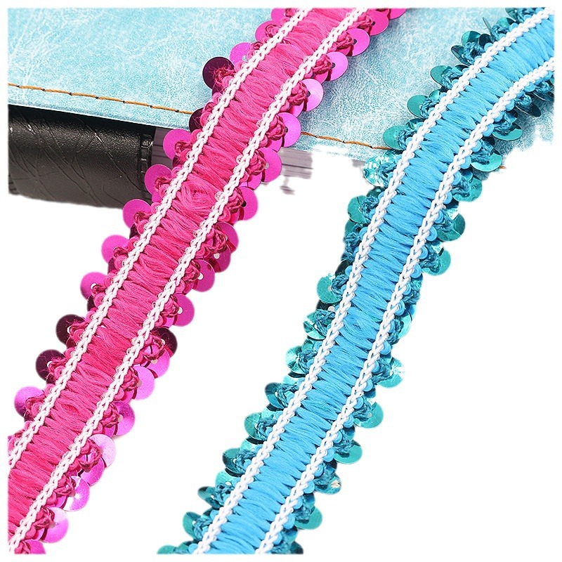 Accesorios de costura hechos a mano 2 filas elástico lentejuelas encaje baile Latino falda ropa la Etapa 20 colores