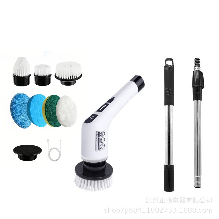 Cepillo de limpieza eléctrica inalámbrica de mango largo de cepillo de cabeza múltiple de cepillo de cepillo de cocina de plástico de limpieza de cepillo de inodoro trapador giratorio