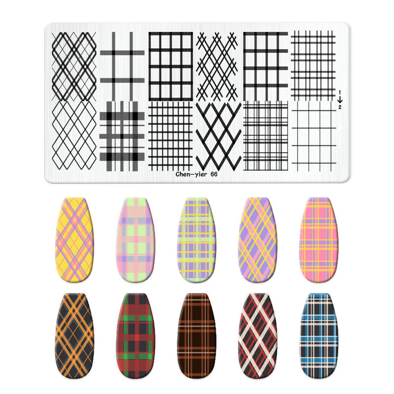 跨境美甲印花板格纹豹纹牛仔纹Nailplate不锈钢指甲复古模板转印|undefined