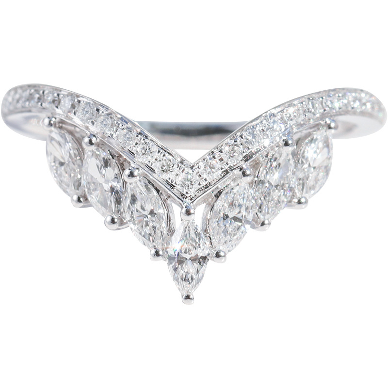 18K platino anillo de diamantes S925 plata caballo en forma de ojo fila anillo apilado clásico en forma de V anillo de diamantes de las mujeres ventas directas de la fábrica