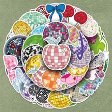 50张迪斯科球贴纸炫酷多彩灯球创意DIY装饰行李箱手账本咕卡贴纸