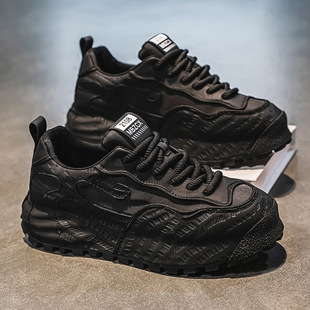 European men's shoes 2025 spring new leather embossed bag-sole dad shoes super soft thick sole hot American trendy shoes