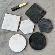 黑白灰高级风天然杯垫海浪灰星空白抛光杯垫碗垫饰品大理石杯垫