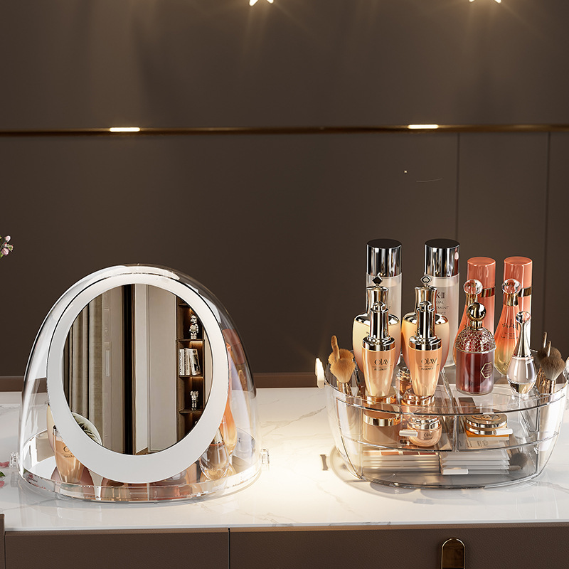 Caja organizadora de cosméticos transparente - Con luz, diseño de cajón antipolvo,神器 para dormitorio y escritorio, nuevo modelo